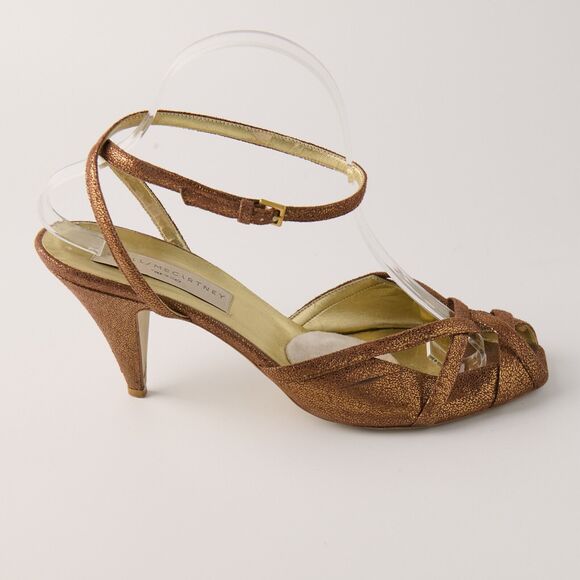 Stella McCartney Bronze Glitter Strappy Heels Sz 9.5 / 40 IT Evening Wedding Y2K - Picture 5 of 10